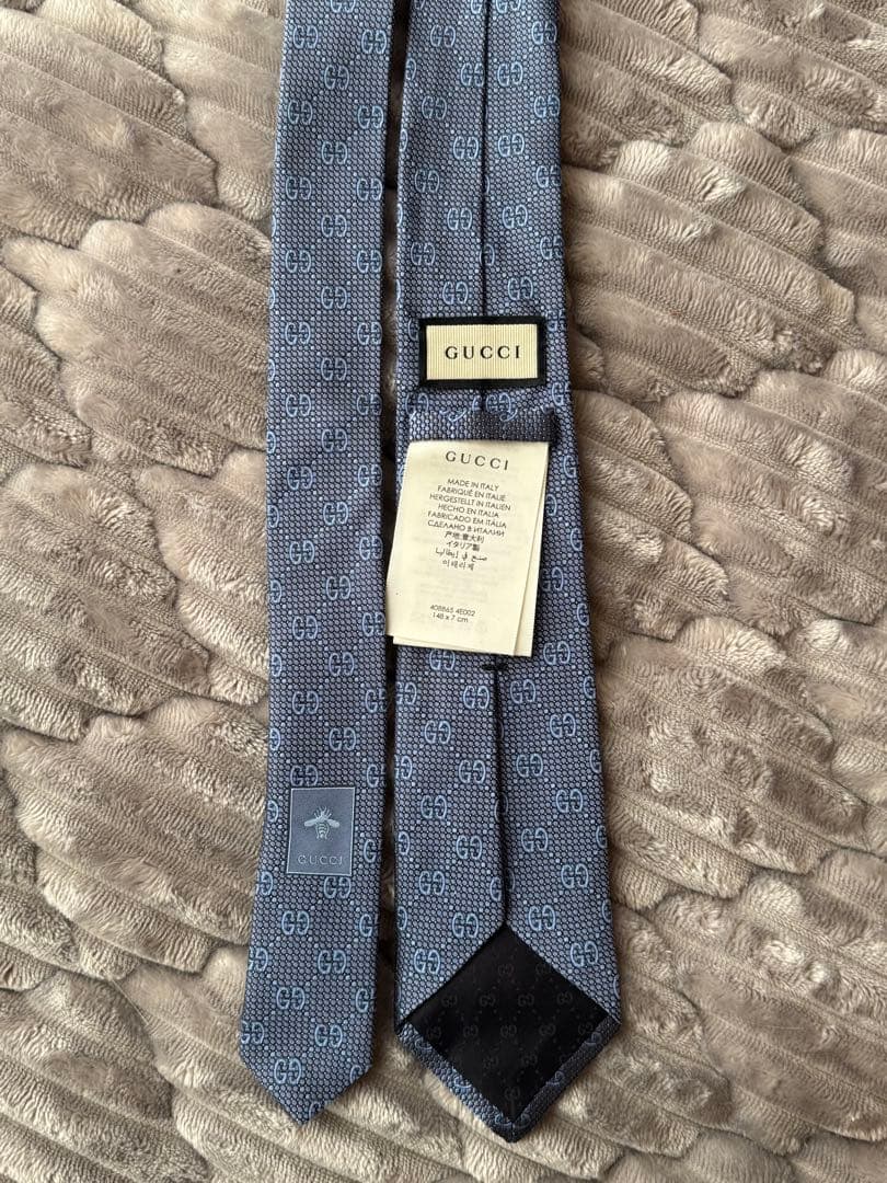 【美品・未使用】GUCCI シルク ネクタイ GGパターン　Bee ブルー