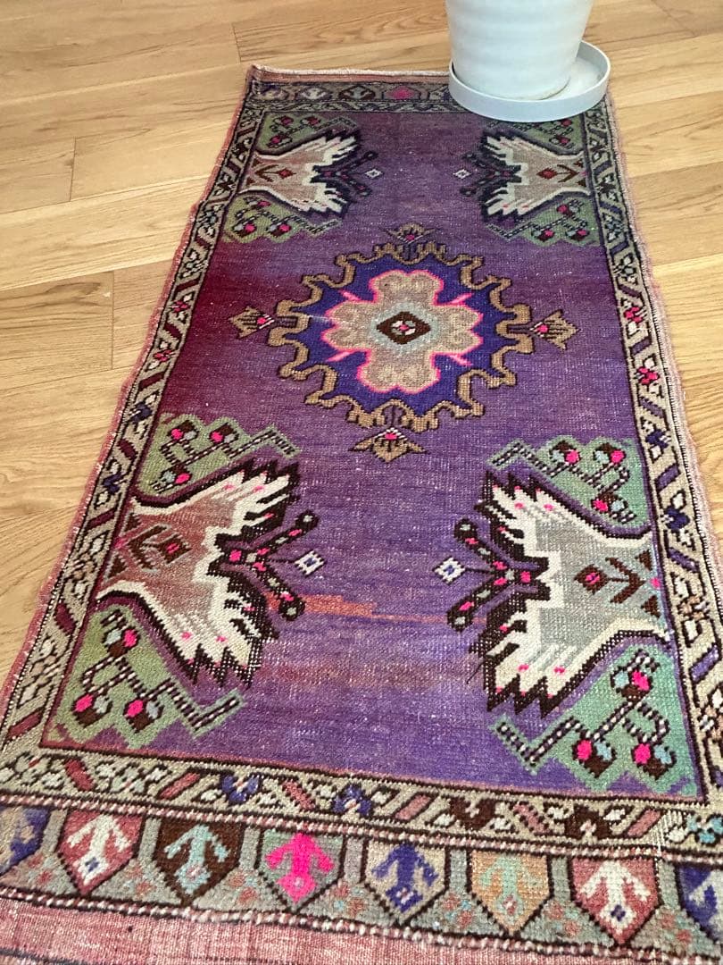 週末セール＊トライバルラグ・トルコヴィンテージラグ・ウール約49×104cm