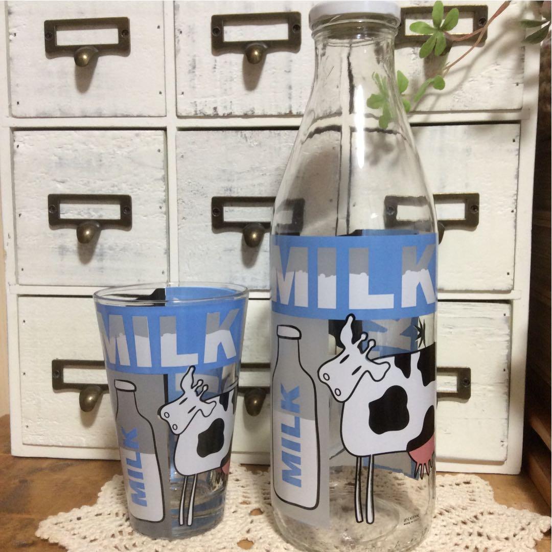 未使用 チェルべ CERVE イタリア 牛 グラス ミルク 瓶