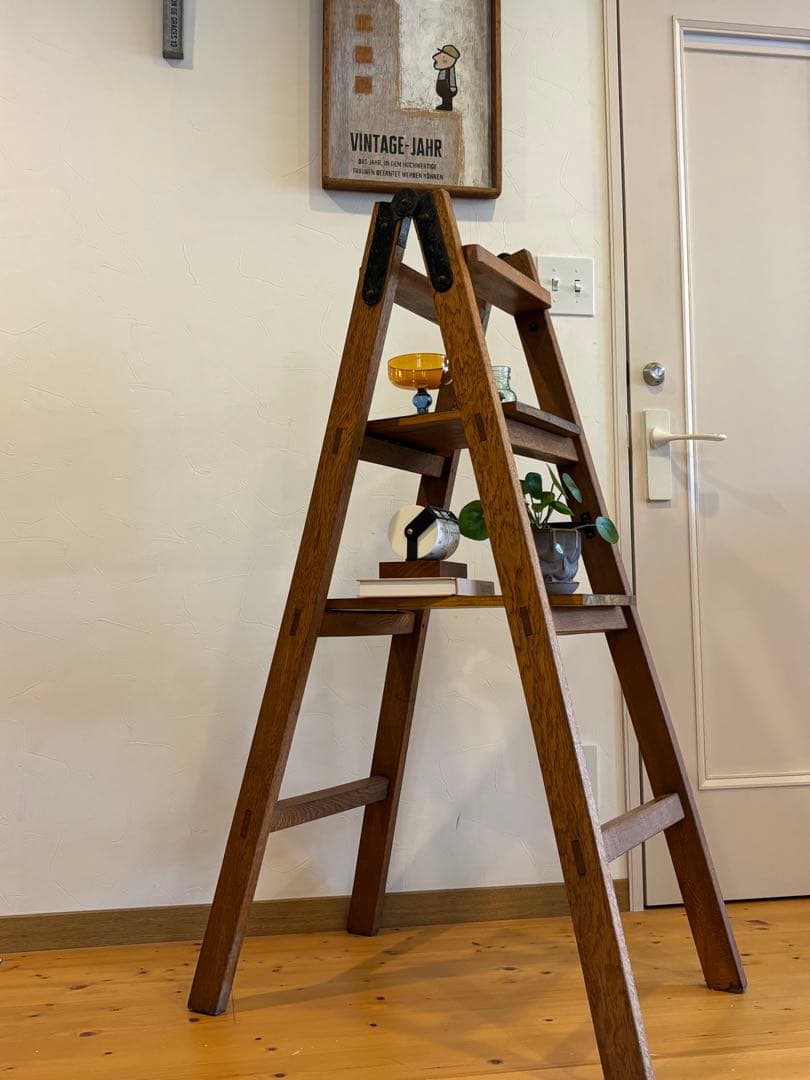 アンティーク木製ラダー脚立ディスプレイ棚