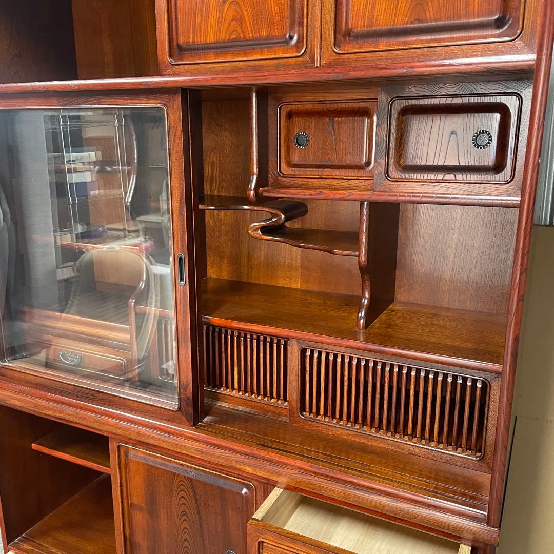 和モダン 食器棚 水屋箪笥 アンティーク調 木製収納棚 ガラス戸 引き出し多数