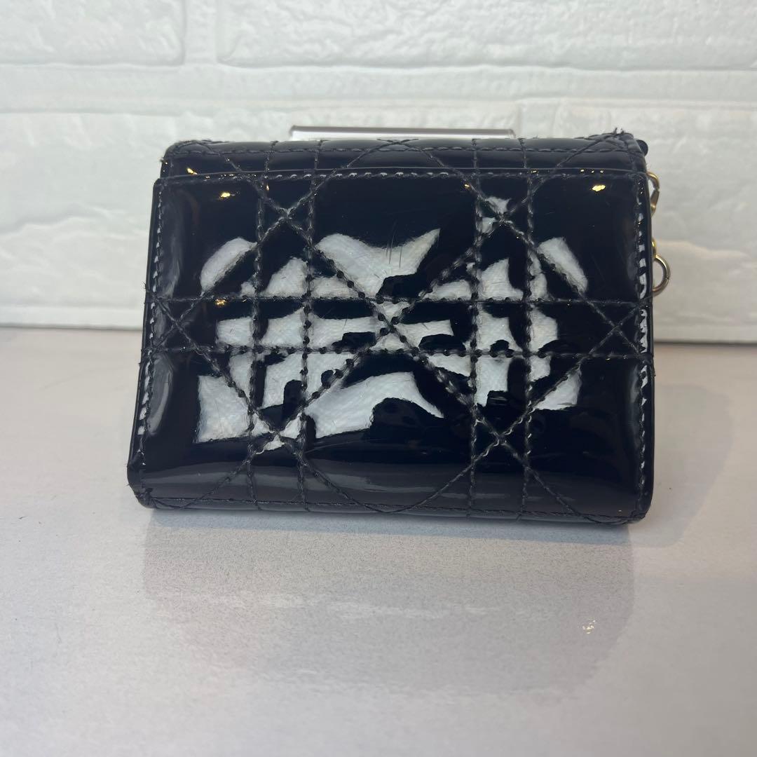 Dior 財布 レディディオール カナージュ ロータスウォレット エナメル 三折