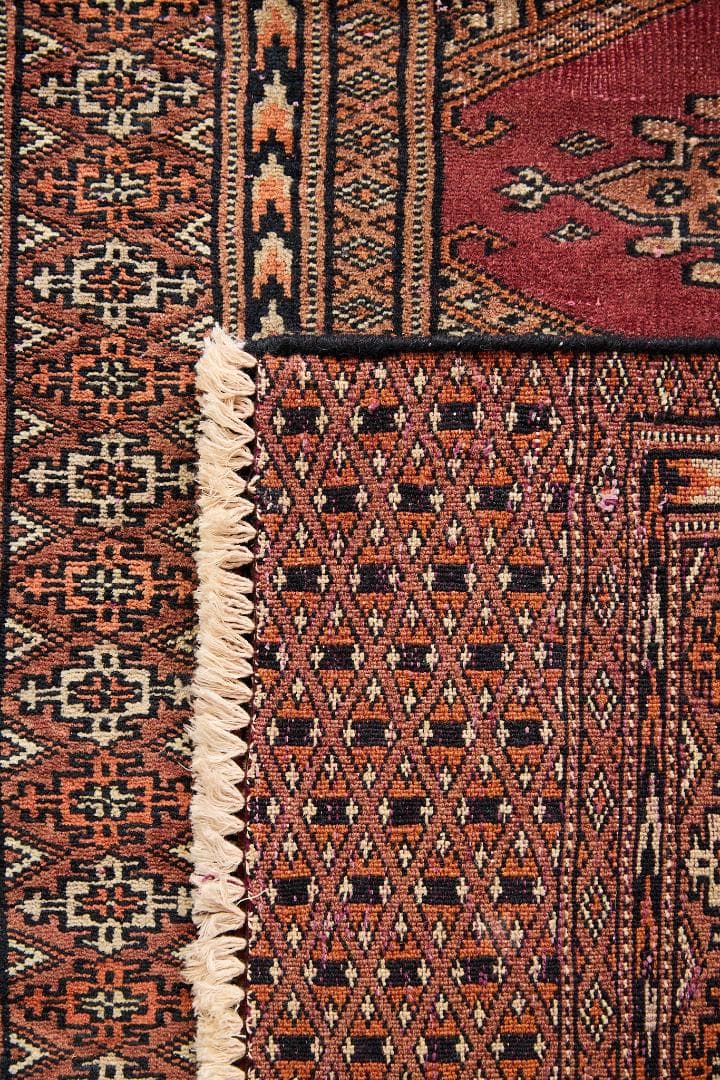 ヴィンテージラグ　トライバルラグ　ラホール産（241×74cm）赤　茶　黒