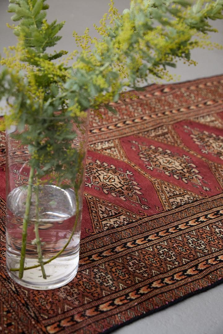 ヴィンテージラグ　トライバルラグ　ラホール産（241×74cm）赤　茶　黒