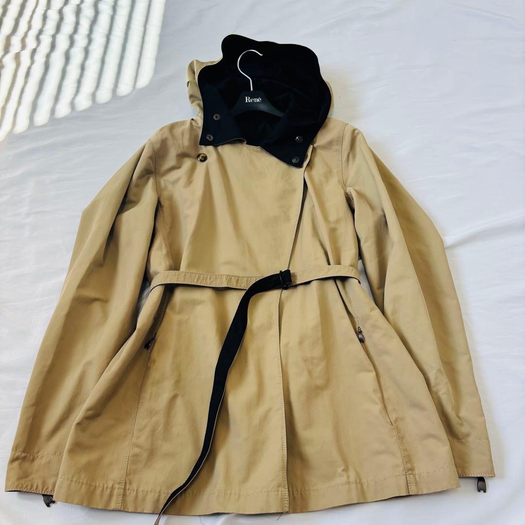 美品 MaxMara レインコート リバーシブル フード 大きいサイズ
