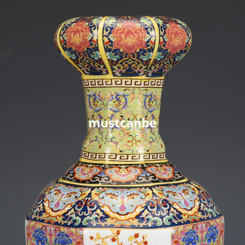 景徳鎮 琺瑯彩陶磁花瓶 装飾品 工芸品 置物