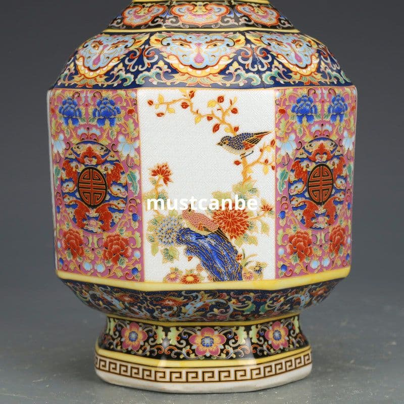 景徳鎮 琺瑯彩陶磁花瓶 装飾品 工芸品 置物
