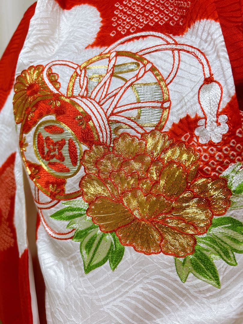 総絞り被布♡七五三　3歳　女の子　セット　一式　赤系　駒刺繍