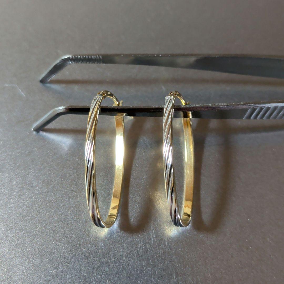 ピアス　750　ITALY　WG　YG　2色　ツートン　スナップ　計1.63g