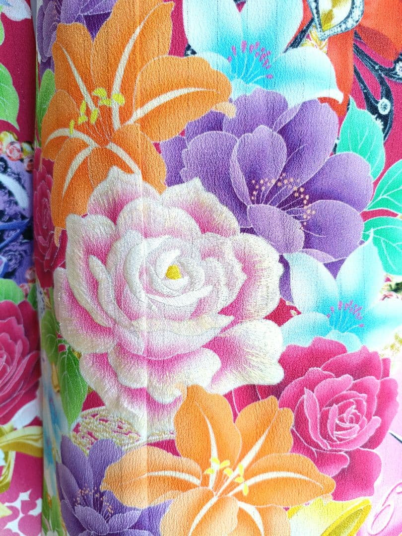 刺繍入り赤白に薔薇の花の着物に作り帯☆七五三フルセット
