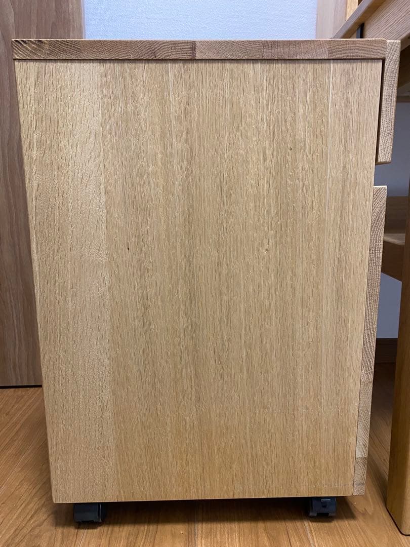 ☆ai☆【無印良品】オーク無垢材デスクキャビネット（ワイド引出2段)