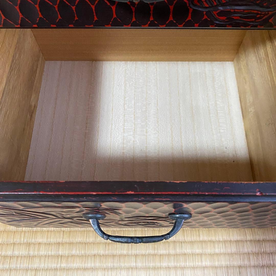 鎌倉彫 伝統工芸品　鏡台 ドレッサー ミラー 化粧台 漆塗り 松竹梅 和家具