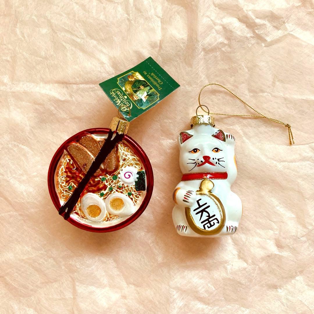 ばら売り不可 ラーメン 招き猫 2点セット オーナメント