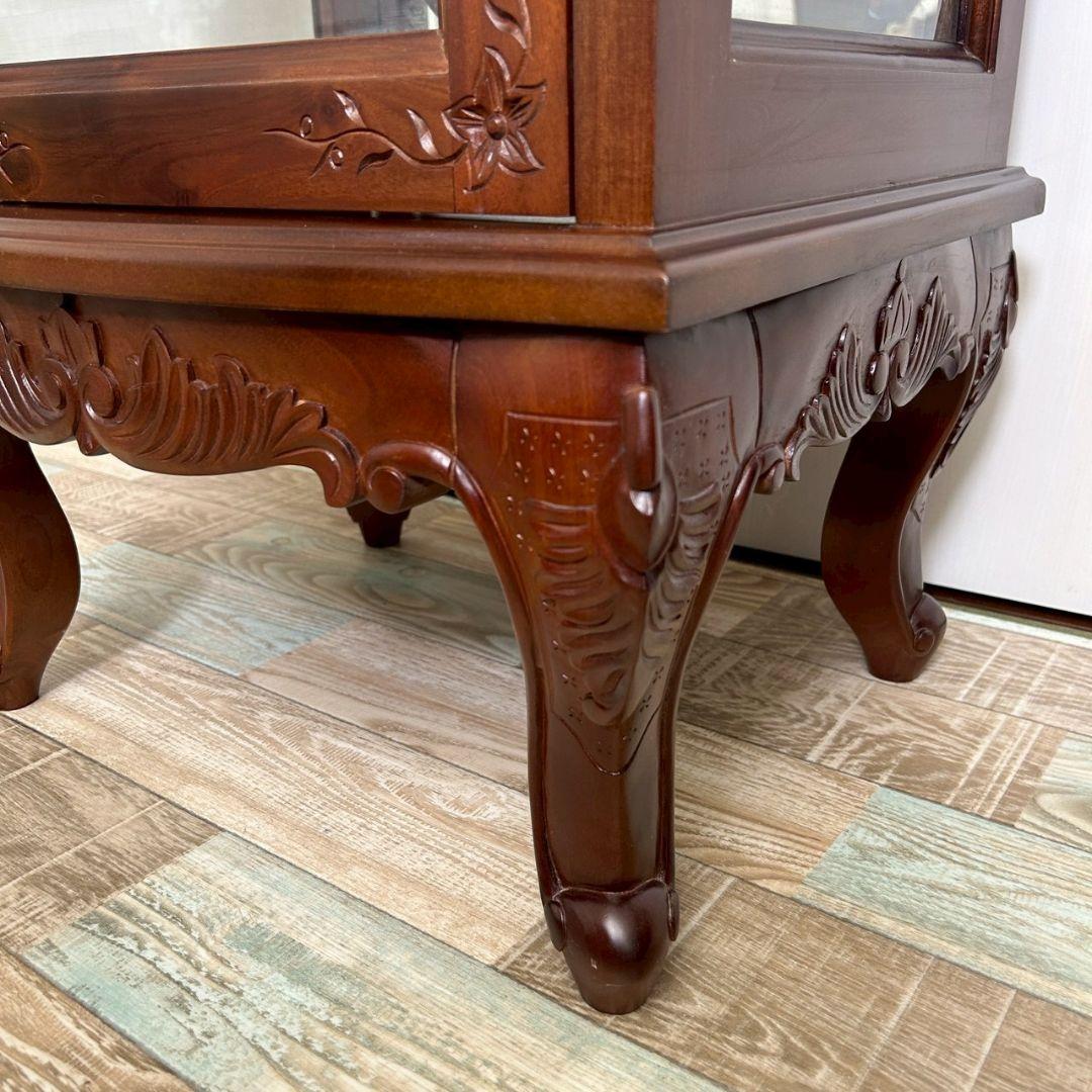 木製キャビネット 猫脚 アンティーク 彫刻 ガラスキャビネット 一点物 希少