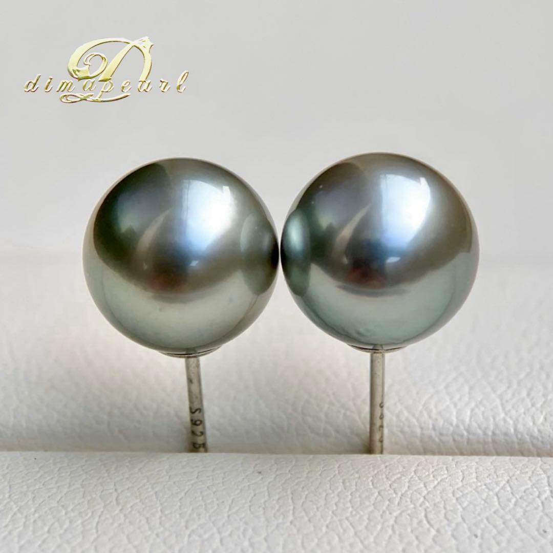 本真珠南洋黒蝶真珠オーシャングレー9.54㍉s925直結ピアスBL921