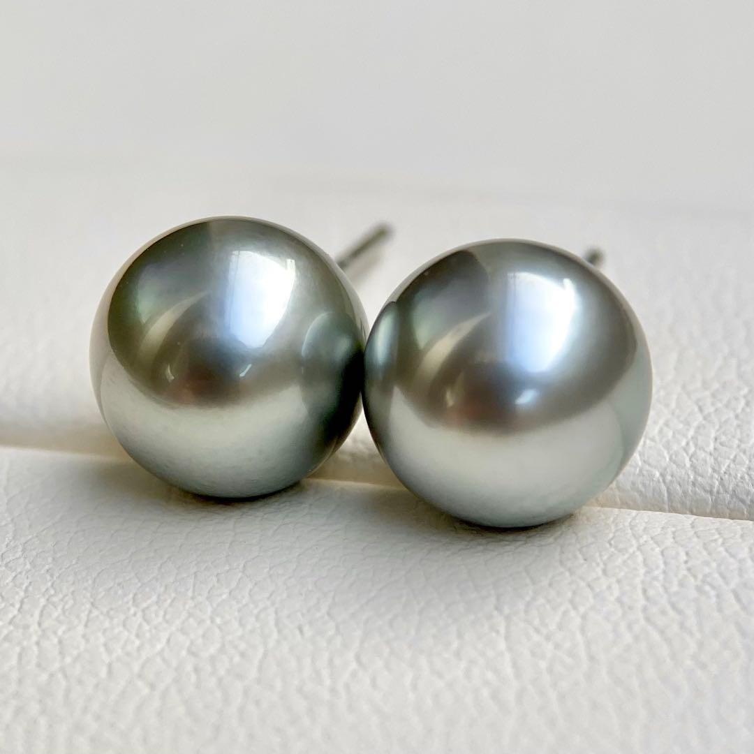 本真珠南洋黒蝶真珠オーシャングレー9.54㍉s925直結ピアスBL921