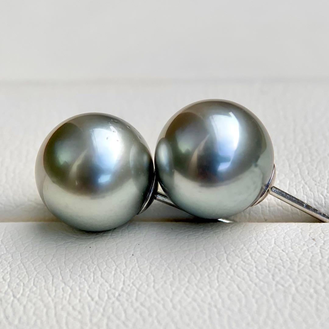 本真珠南洋黒蝶真珠オーシャングレー9.54㍉s925直結ピアスBL921