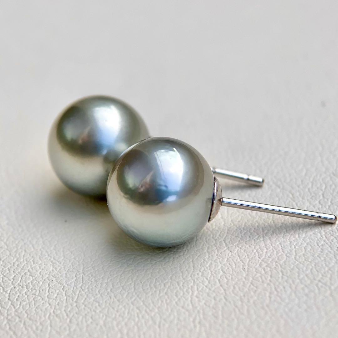 本真珠南洋黒蝶真珠オーシャングレー9.54㍉s925直結ピアスBL921