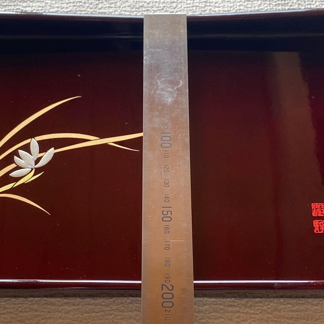 新品✨高級誠美漆器　漆塗　溜塗　長手盆　お盆御盆　コーヒートレー　角盆　本金蒔絵