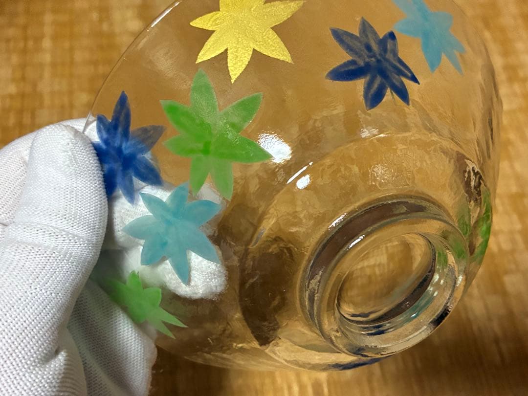 義山 紅葉 平茶碗 水崎長寿 ガラス ギヤマン 共箱 銘あり