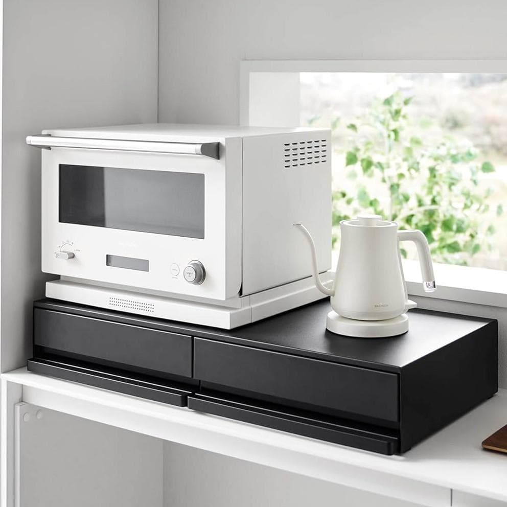 tower キッチン家電下引き出し＆スライドテーブル W80 山崎実業 黒