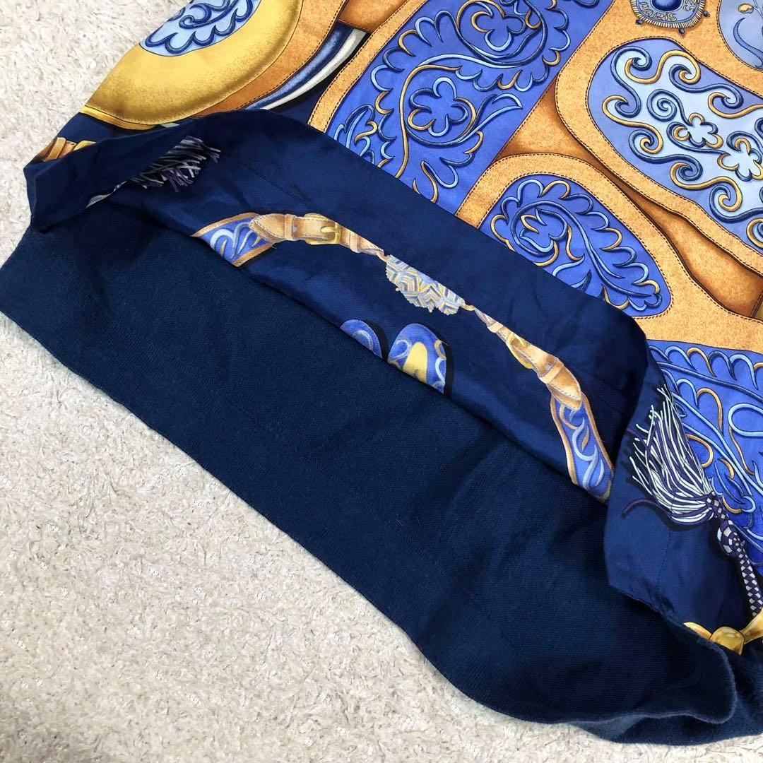 エルメス ヴィンテージ スカーフ柄 ポロシャツ ニット シルク カシミヤ M