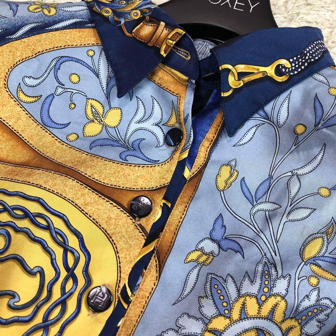 エルメス ヴィンテージ スカーフ柄 ポロシャツ ニット シルク カシミヤ M