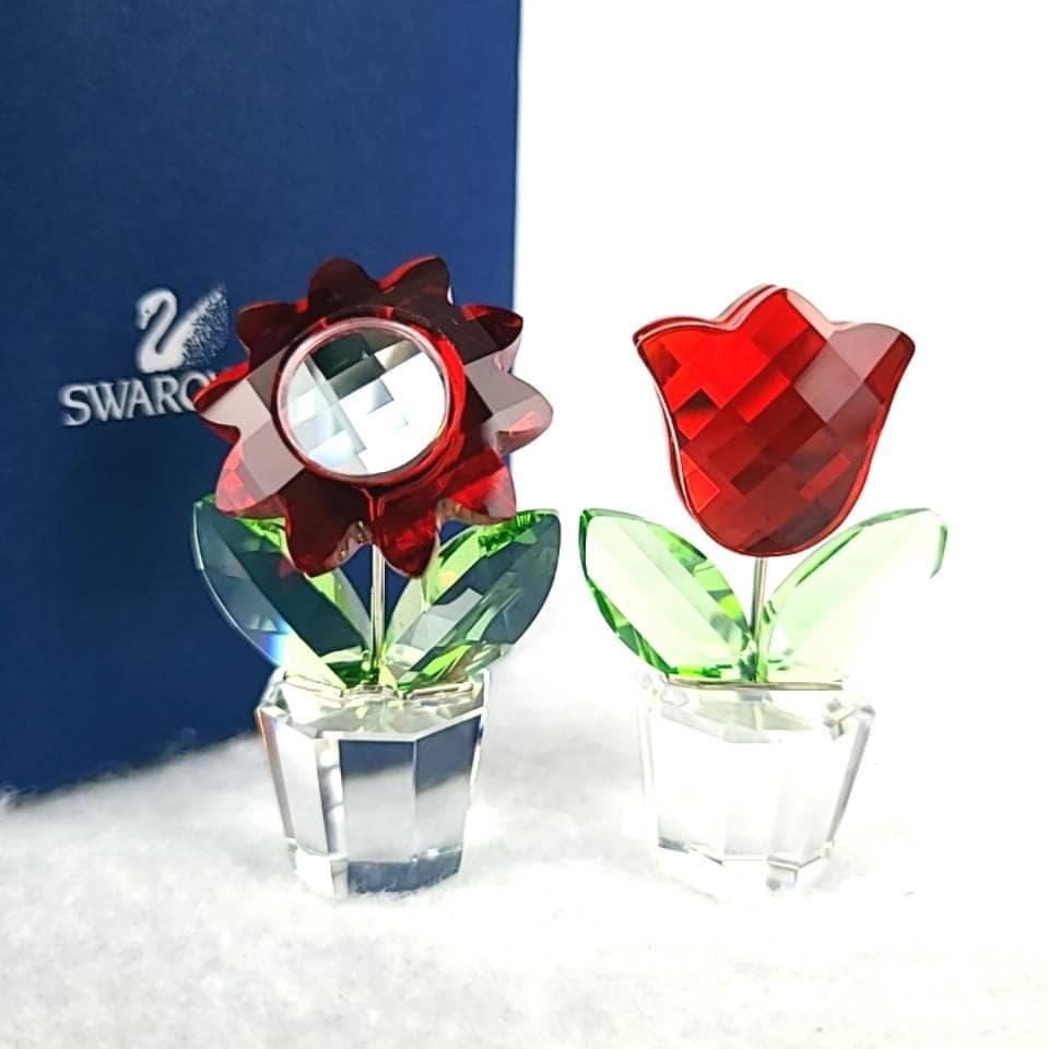 ◆美品◆スワロフスキー　アスター　レッドチューリップ　ハッピーフラワー　置物