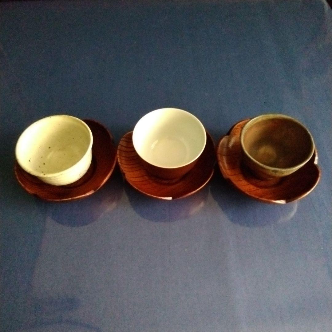 欅の木彫りの茶托 5枚セット