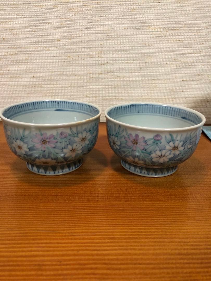 DORA様　有田焼 六代走波　染錦 秋桜文 小鉢二客