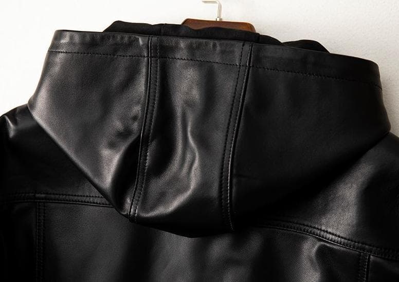 レディース上質 本革↑超ソフトなラムレザージャケット黒☆帽子付ラムレザーコート