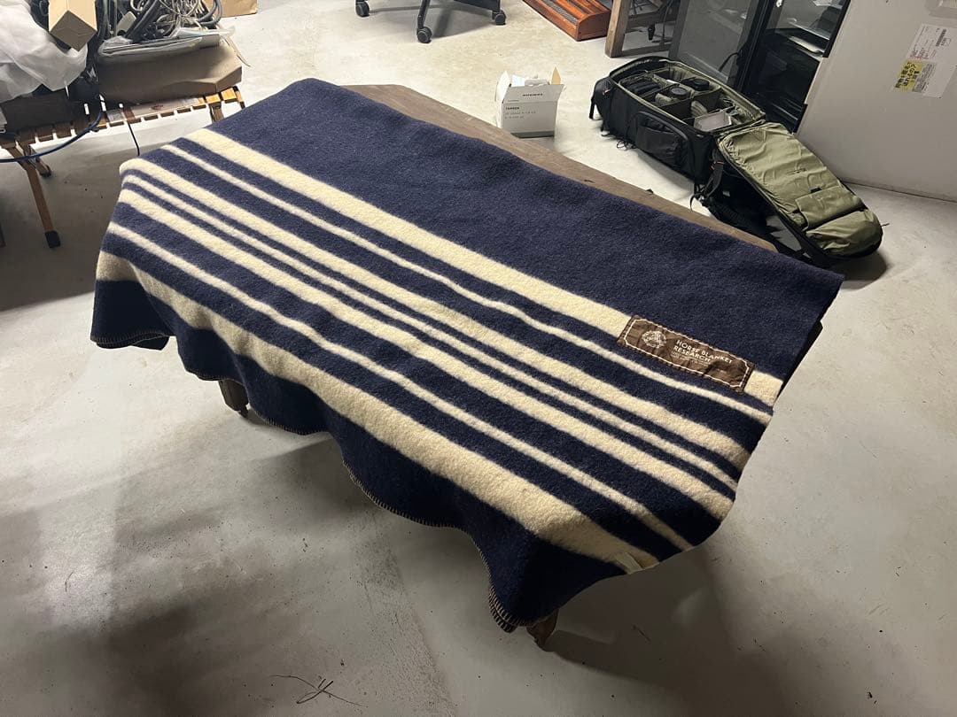 値下げ！マウンテンリサーチ　ブランケット　ネイビー✖️白　ピンあり