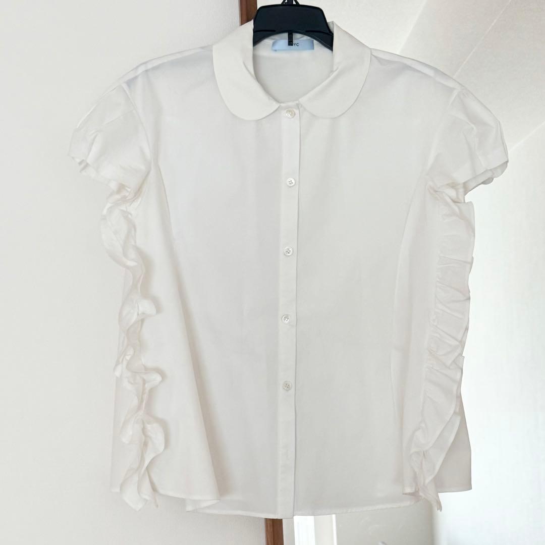 REYC ヨーコチャン　ショートスリーブサイドラッフルコットンブラウス