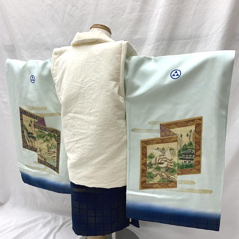 602ab23□七五三 三歳 男児 着物&被布&長襦袢 作家物 落款入り□美品