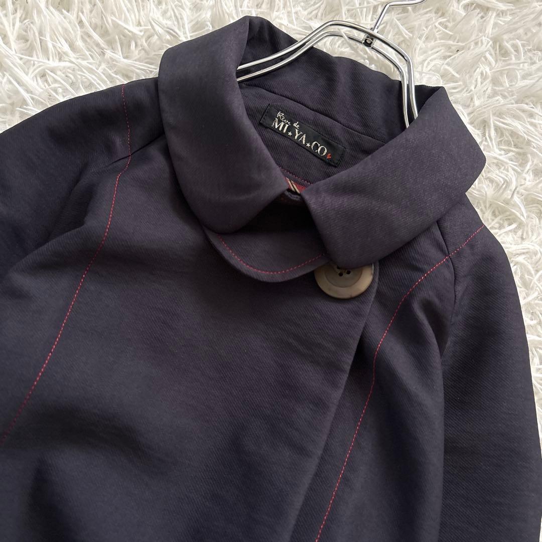 【MI.YA.CO】トレンチコート　レディース　ウエストリボン　濃紺　Fサイズ