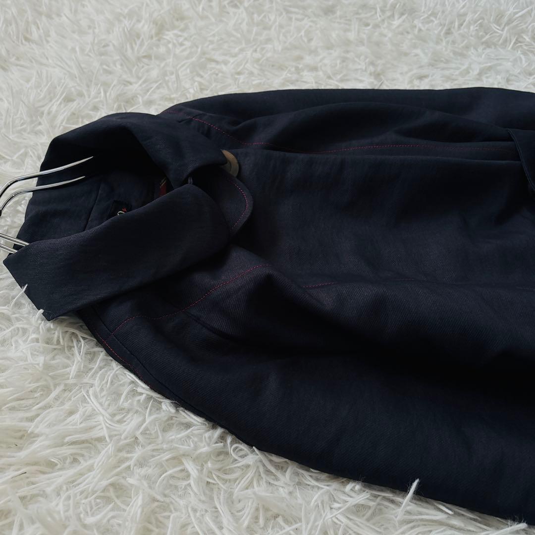 【MI.YA.CO】トレンチコート　レディース　ウエストリボン　濃紺　Fサイズ