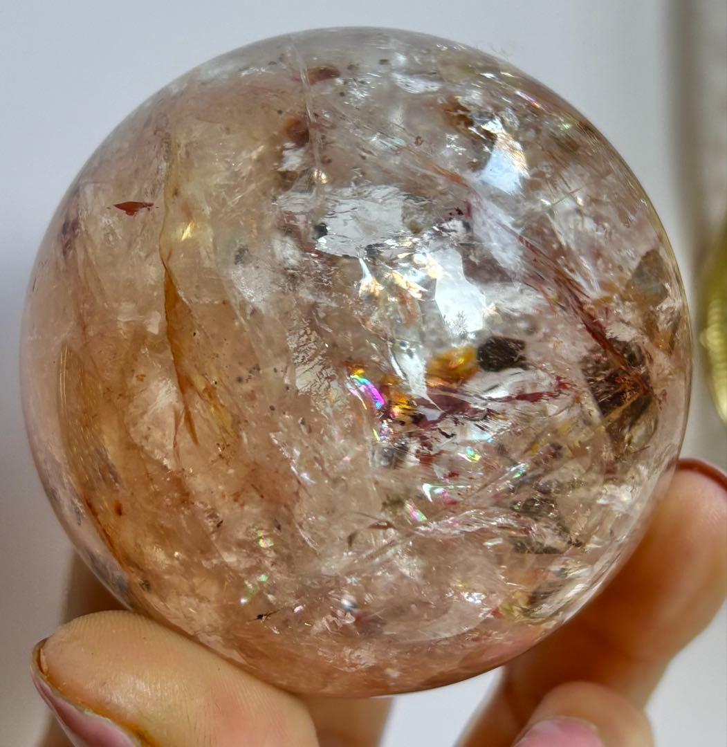 高品質《内部パイライトキューブ共生》ファイヤークォーツ スフィア 希少鉱物標本