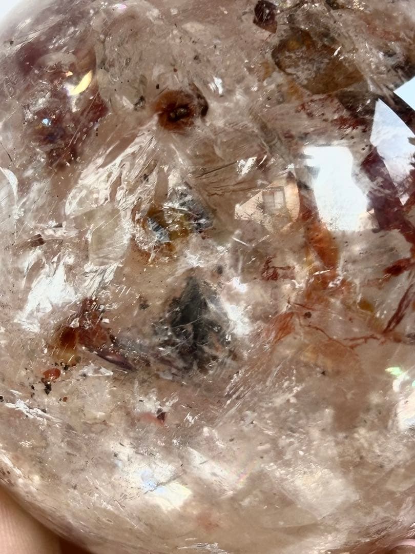 高品質《内部パイライトキューブ共生》ファイヤークォーツ スフィア 希少鉱物標本