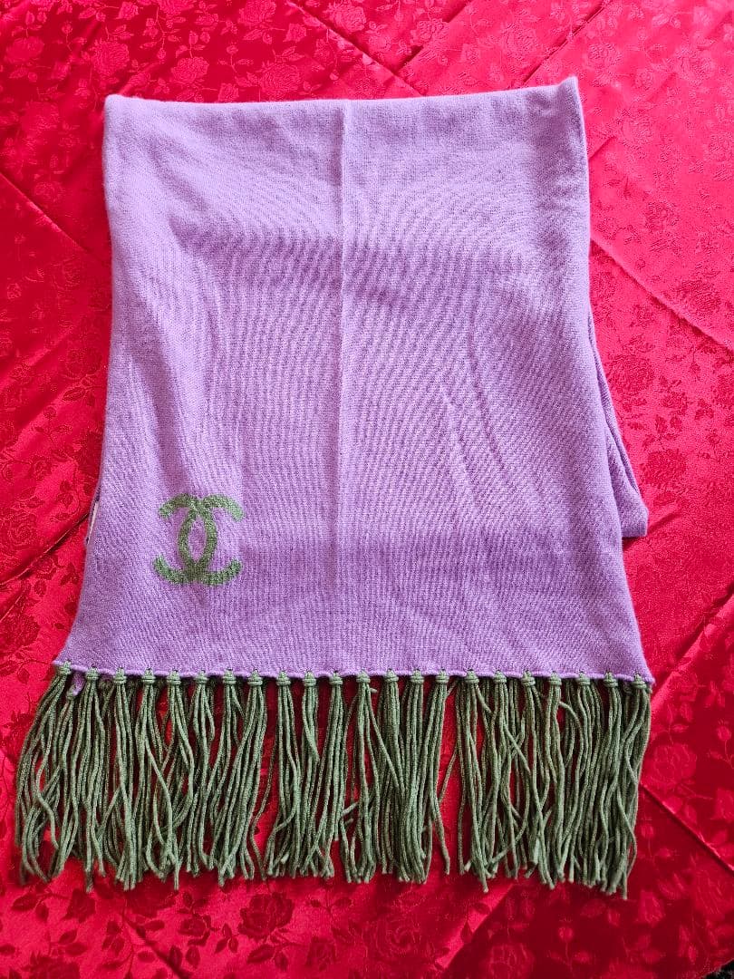 CHANEL 07Aヴィンテージココマークフリンジマフラーパープル