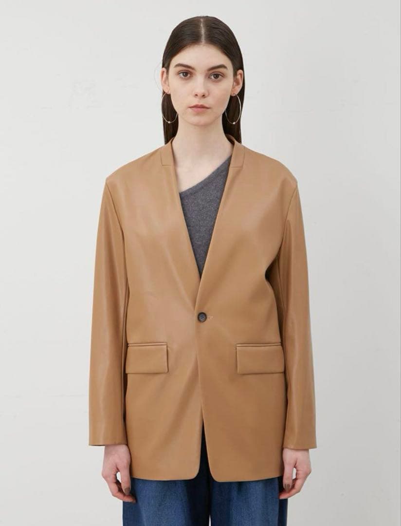 miesroheノーカラーFレザージャケット