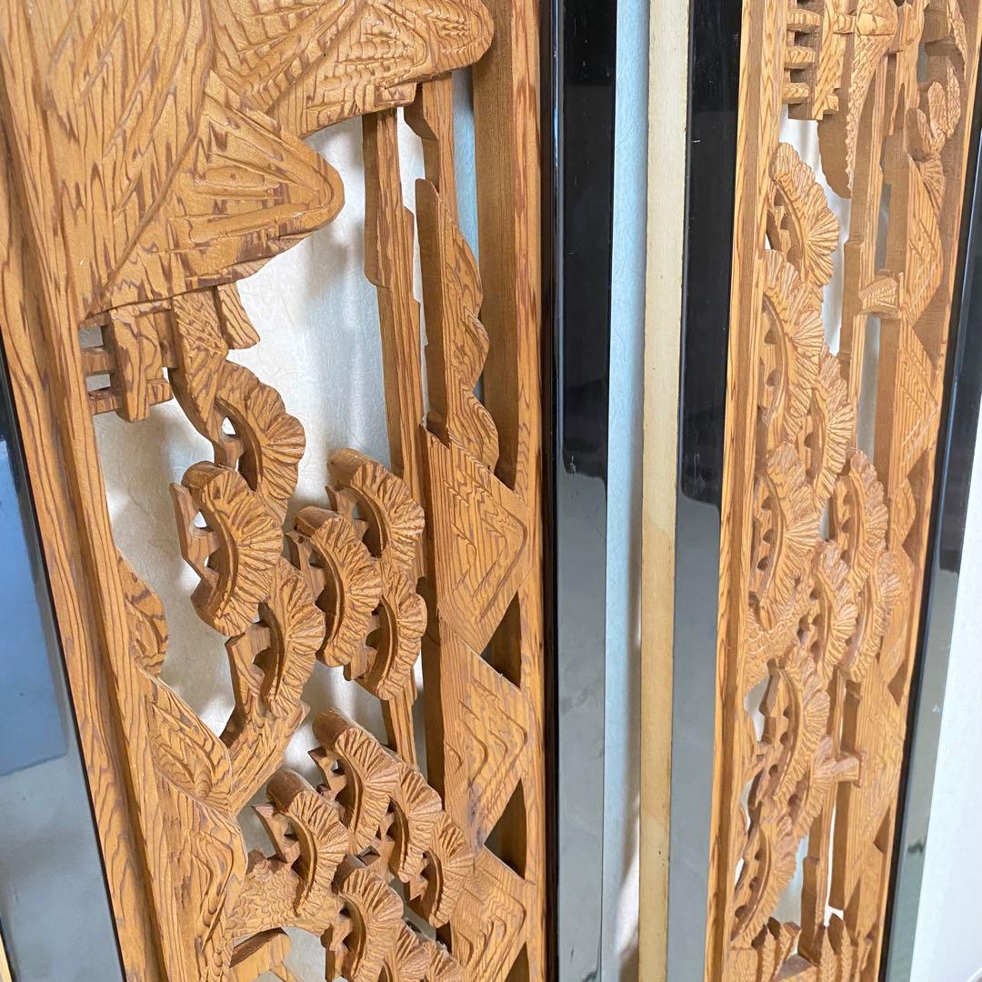 欄間 らんま 2枚セット【近江八景】古民家　アンティーク 表裏両面木彫り ランマ