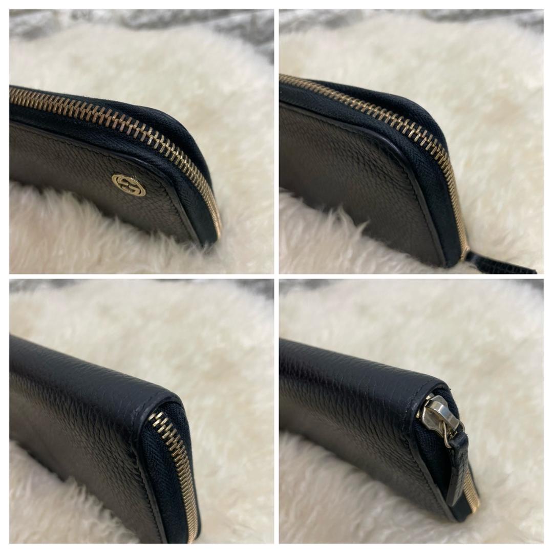 GUCCI　グッチ　インターロッキング　ラウンドファスナー　長財布　ブラック