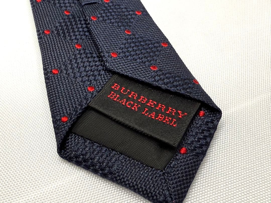 【BURBERRY BLACK LABEL】ネクタイ ネイビー赤ドット×スクエア