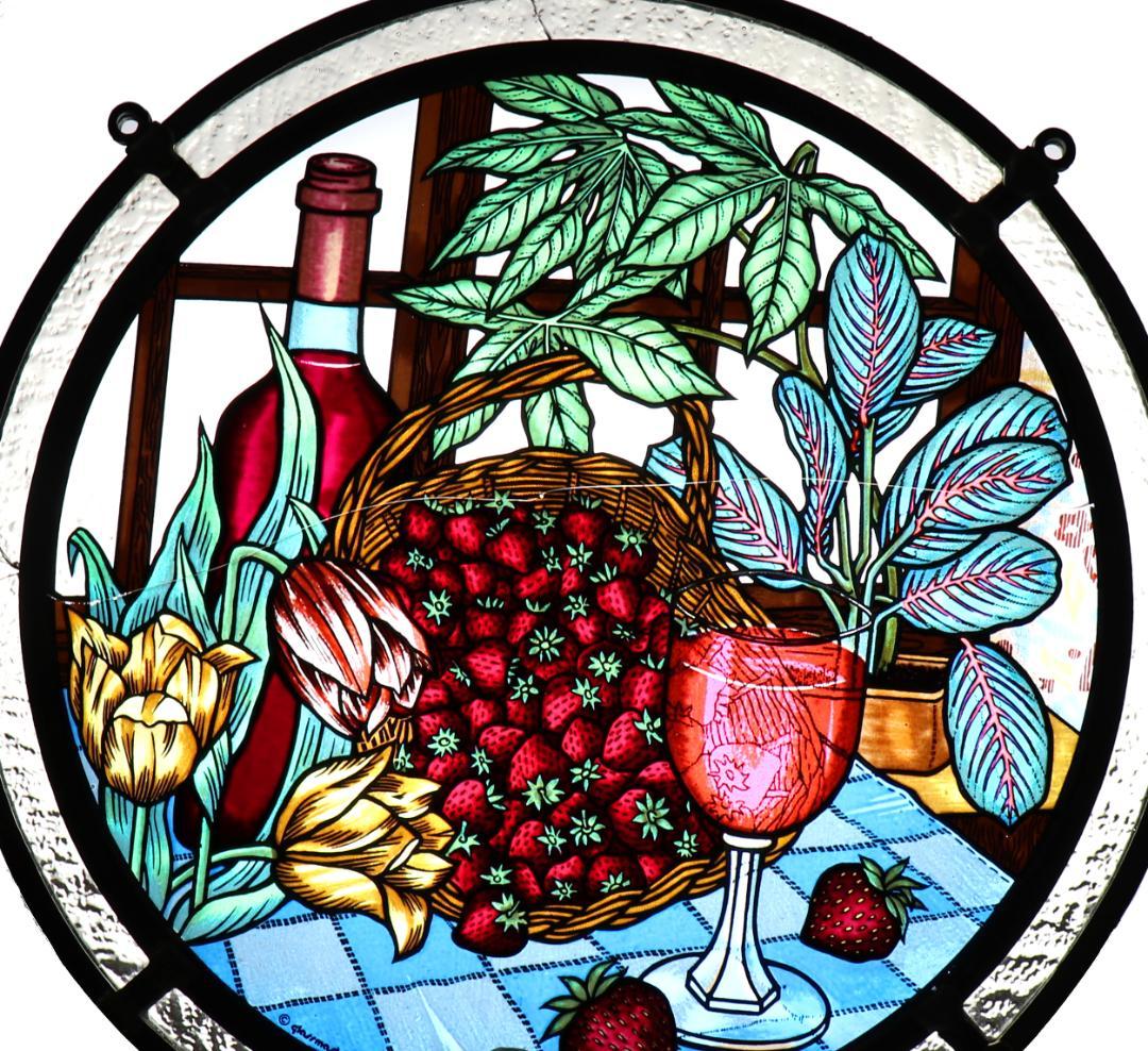 ストロベリーと赤ワイン ダブルリム製 ヴィンテージステンドグラス極稀少 初期作品