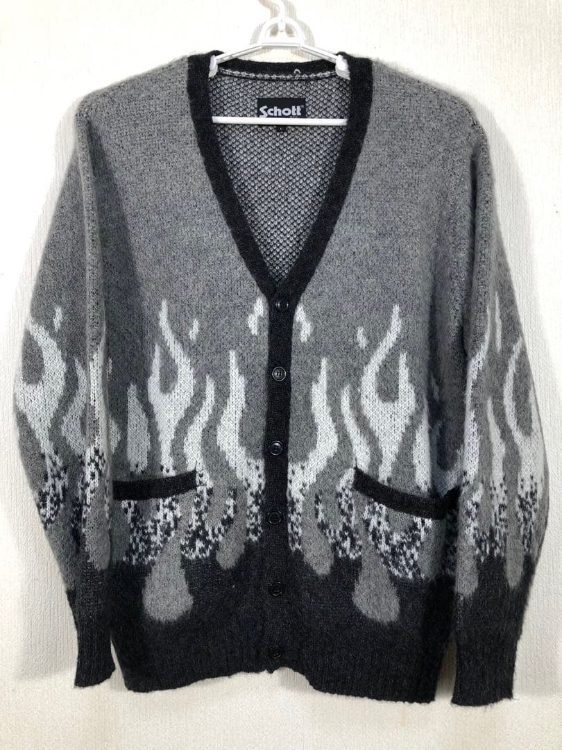 Schott モヘアカーディガン グレー/ブラック