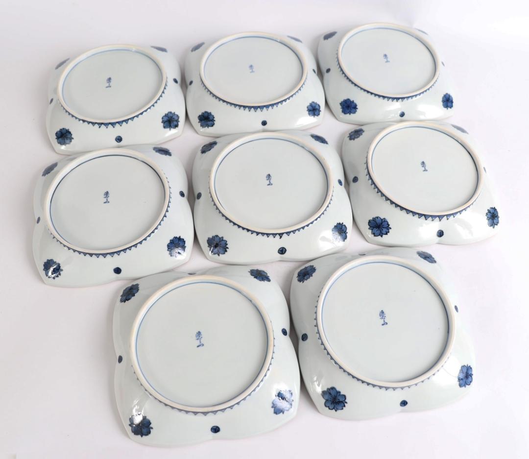 館林源右衛門 染濃 魚紋 花形皿 8枚 角皿 四方