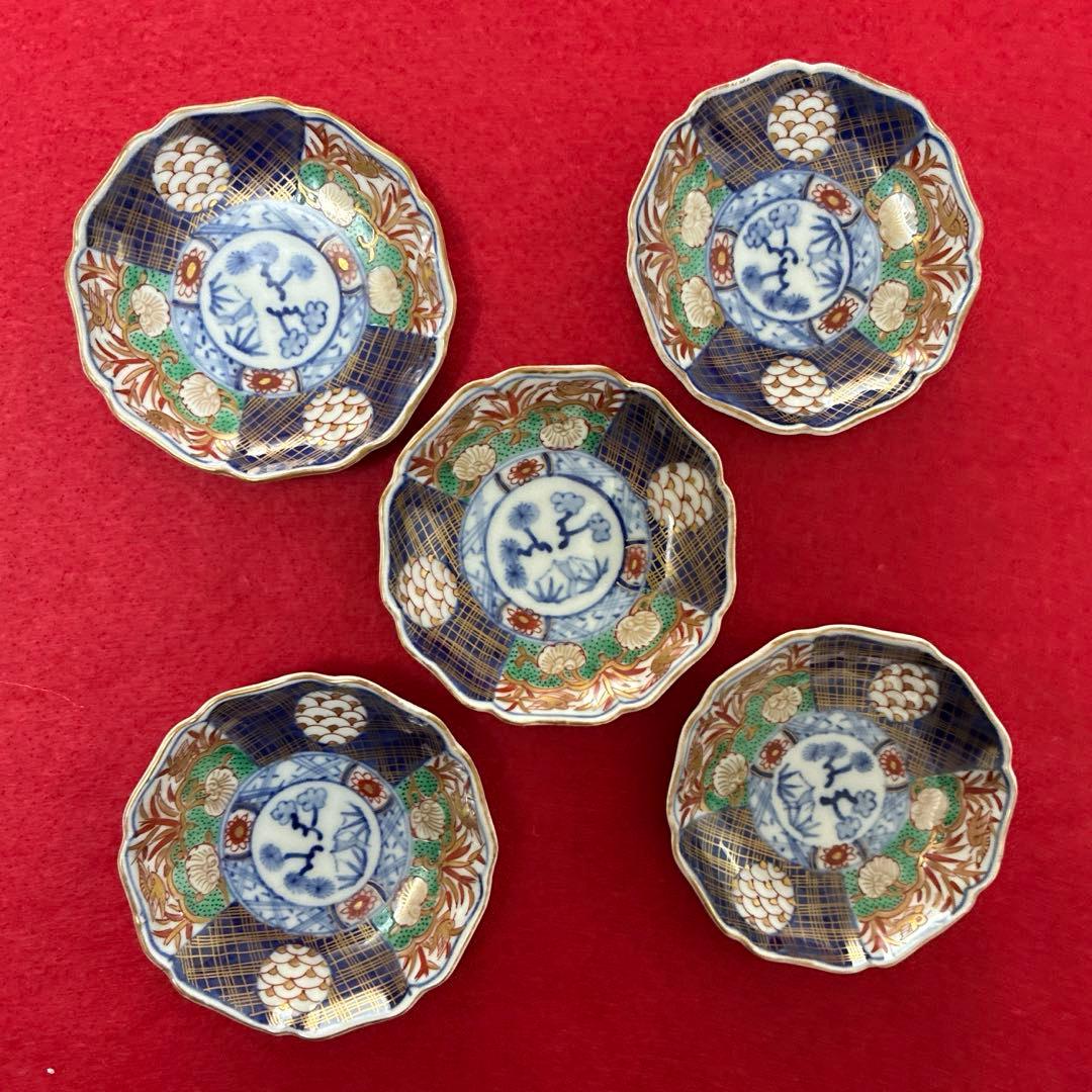 古伊万里　金彩　菊型　豆皿　小皿 5客