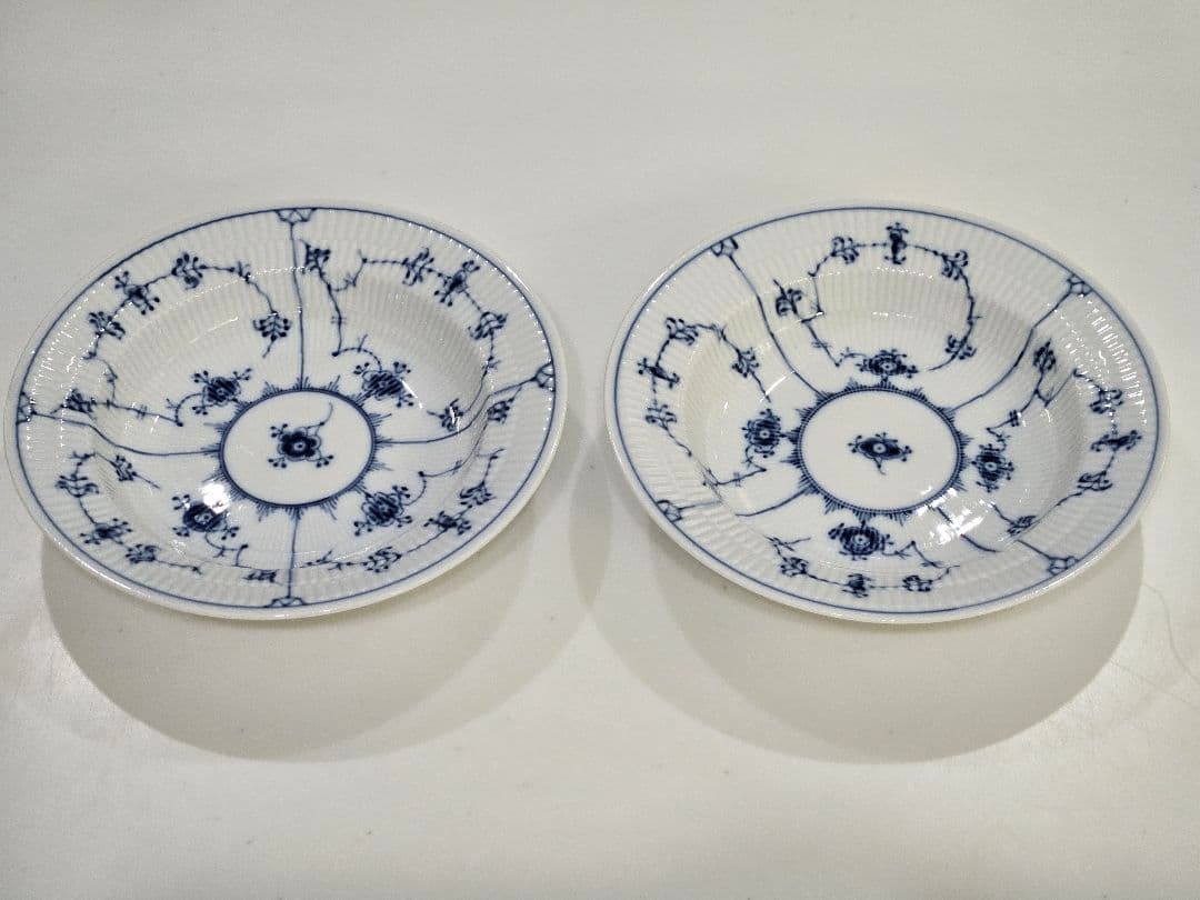 ブルーフルーテッド ハーフレース ディープ プレート 21cm ２皿セットペア