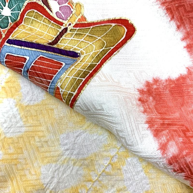 410ag86□七五三 七歳 女児 着物&袋帯&長襦袢 ぼかし染め 黄色□