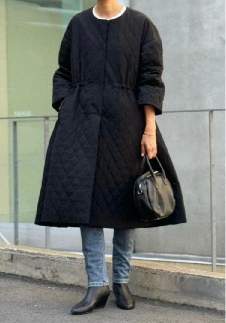 BEARDSLEY ビアズリー キルティングフレアコート ブラック